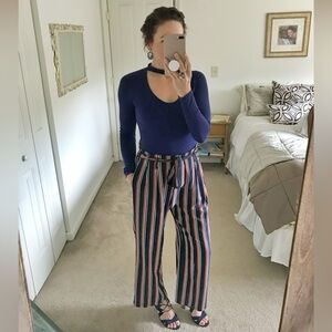 Promesa Striped High Waisted Drawstring Pants size Medium Black, White & Brown